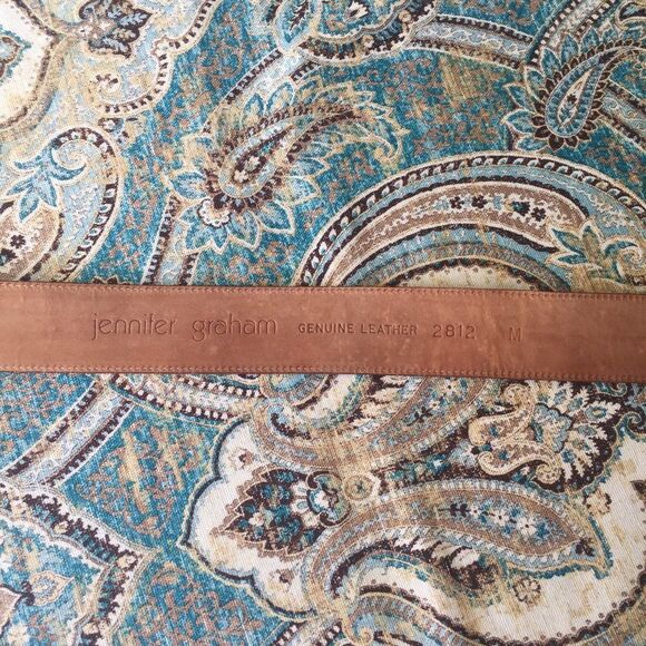 Jennifer Graham Leather Western Belt Croc Embossed Silver Brass Buckle Medium - Picture 3 of 10